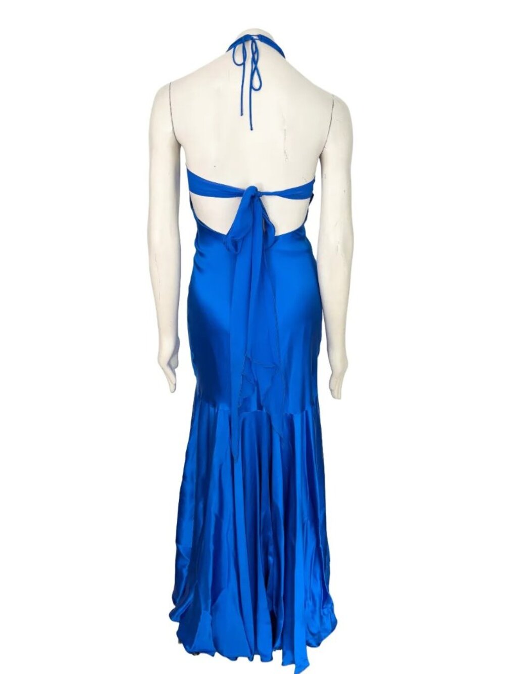 VTG CACHE 100% Silk Halter Neck Formal Mermaid Dress Royal Blue Y2K SZ 6 - Picture 7 of 13